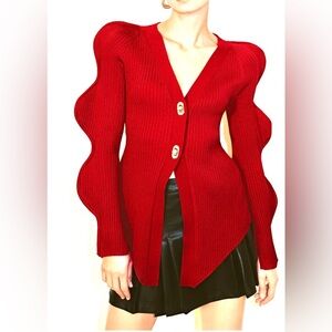 NEW WAVE SLEEVE CARDIGAN URBAN REVIVO. Sz XS Red Women's Sculpted Sleeves. $89